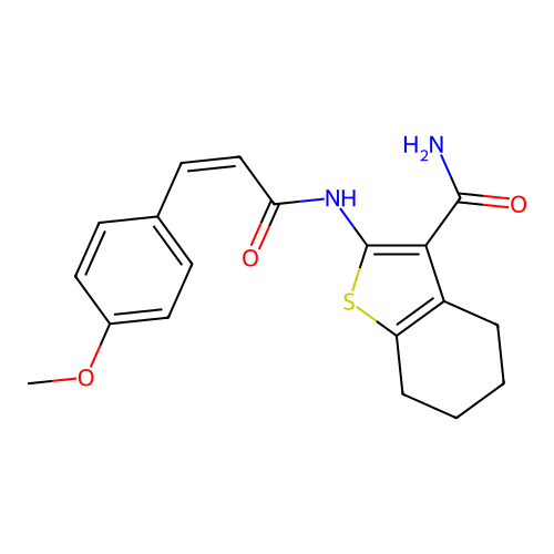 (Z)-2-(3-(4-methoxyphenyl)acrylamido)-4,5,6,7-tetrahydrobenzo[b]thiophene-3-carboxamide structure