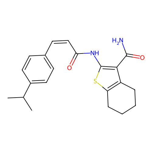 (Z)-2-(3-(4-isopropylphenyl)acrylamido)-4,5,6,7-tetrahydrobenzo[b]thiophene-3-carboxamide structure