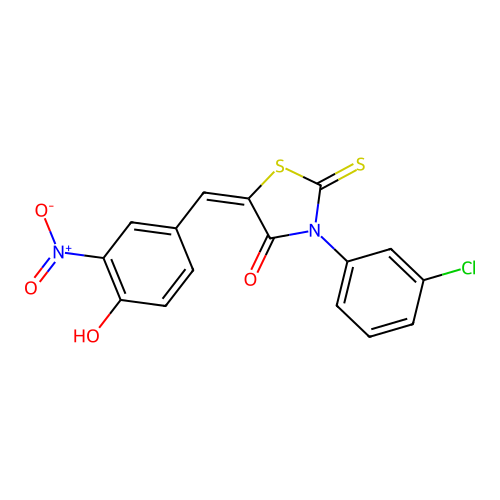 (E)-3-(3-chlorophenyl)-5-(4-hydroxy-3-nitrobenzylidene)-2-thioxothiazolidin-4-one structure