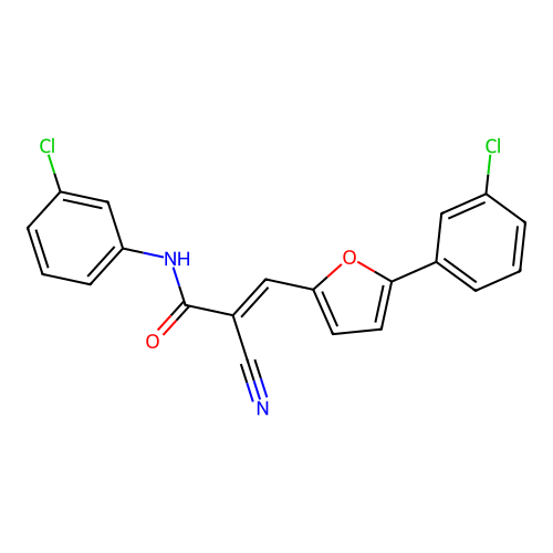 (2E)-N-(3-chlorophenyl)-3-[5-(3-chlorophenyl)furan-2-yl]-2-cyanoprop-2-enamide structure
