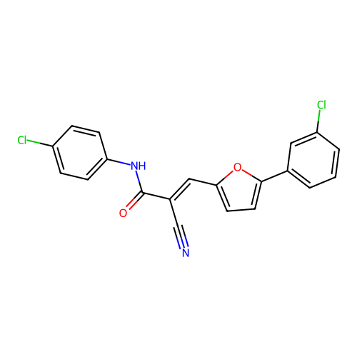 (E)-N-(4-chlorophenyl)-3-(5-(3-chlorophenyl)furan-2-yl)-2-cyanoacrylamide structure