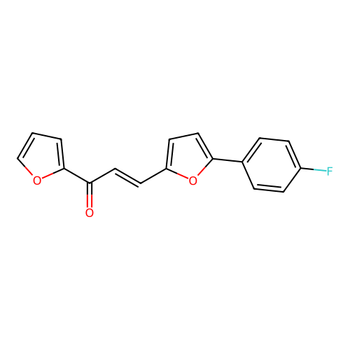 (E)-3-[5-(4-fluorophenyl)furan-2-yl]-1-(furan-2-yl)prop-2-en-1-one structure