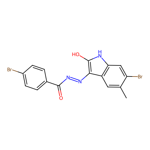 4-bromo-N'-(6-bromo-5-methyl-2-oxo-1,2-dihydro-3H-indol-3-ylidene)benzohydrazide structure