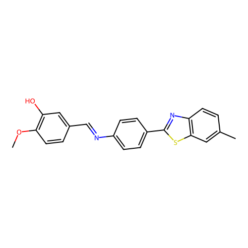 2-methoxy-5-[(E)-{[4-(6-methyl-1,3-benzothiazol-2-yl)phenyl]imino}methyl]phenol structure