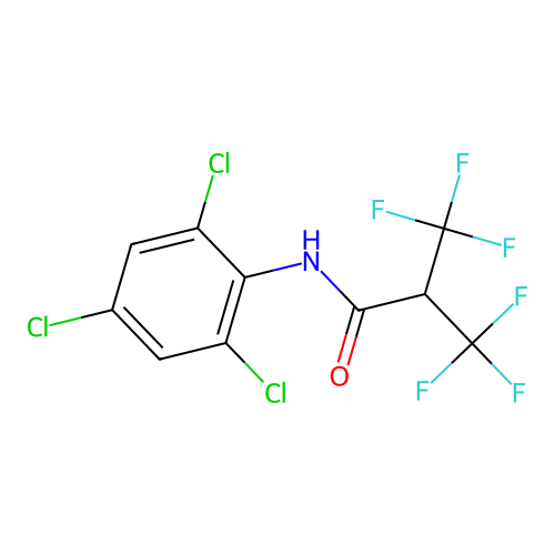 3,3,3-trifluoro-N-(2,4,6-trichlorophenyl)-2-(trifluoromethyl)propanamide structure
