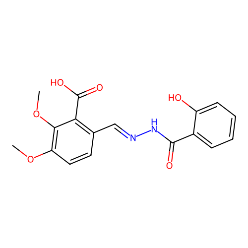 6-[(E)-{2-[(2-hydroxyphenyl)carbonyl]hydrazinylidene}methyl]-2,3-dimethoxybenzoic acid structure