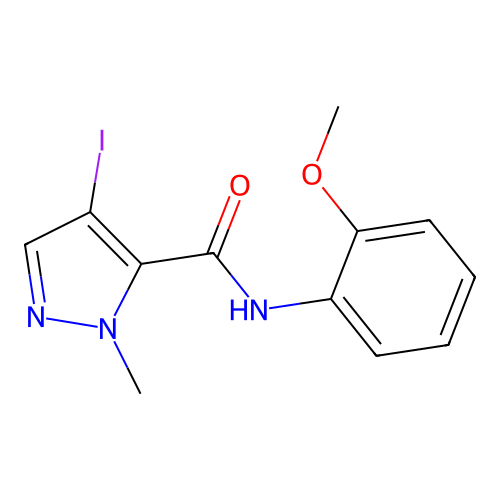 4-iodo-N-(2-methoxyphenyl)-1-methyl-1H-pyrazole-5-carboxamide structure