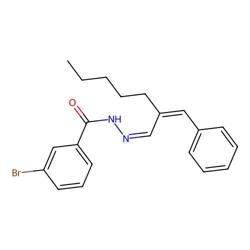N-[(Z)-[(2Z)-2-benzylideneheptylidene]amino]-3-bromobenzamide structure