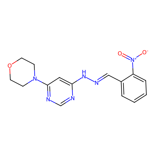 4-{6-[(2E)-2-(2-nitrobenzylidene)hydrazinyl]pyrimidin-4-yl}morpholine structure