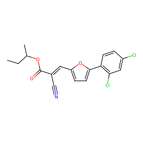 (E)-sec-butyl 2-cyano-3-(5-(2,4-dichlorophenyl)furan-2-yl)acrylate structure