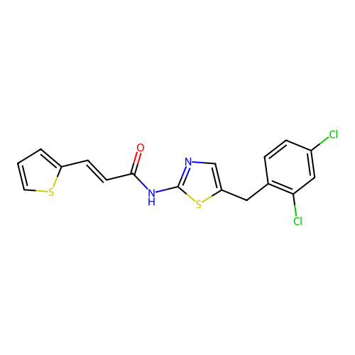 (2E)-N-[5-(2,4-dichlorobenzyl)-1,3-thiazol-2-yl]-3-(thiophen-2-yl)prop-2-enamide structure