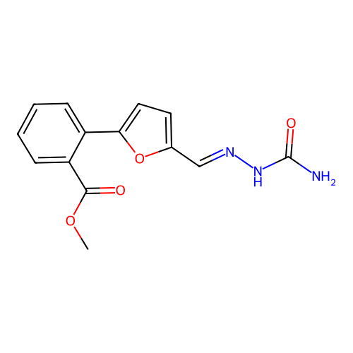 methyl 2-[5-[(E)-(carbamoylhydrazinylidene)methyl]furan-2-yl]benzoate structure