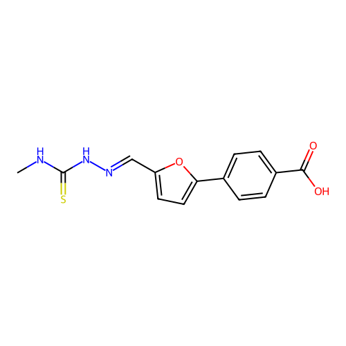 4-[5-[(Methylthiocarbamoylhydrazono)methyl]-2-furyl]benzoic acid structure