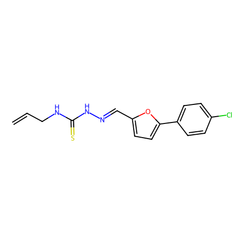 (E)-N-allyl-2-((5-(4-chlorophenyl)furan-2-yl)methylene)hydrazinecarbothioamide structure