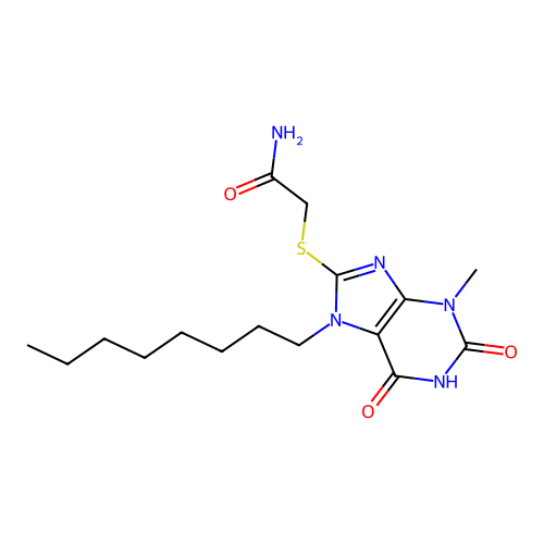 2-(3-Methyl-7-octyl-2,6-dioxo-1,3,7-trihydropurin-8-ylthio)acetamide structure