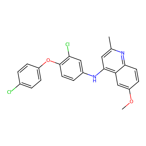 N-[3-chloro-4-(4-chlorophenoxy)phenyl]-6-methoxy-2-methylquinolin-4-amine structure