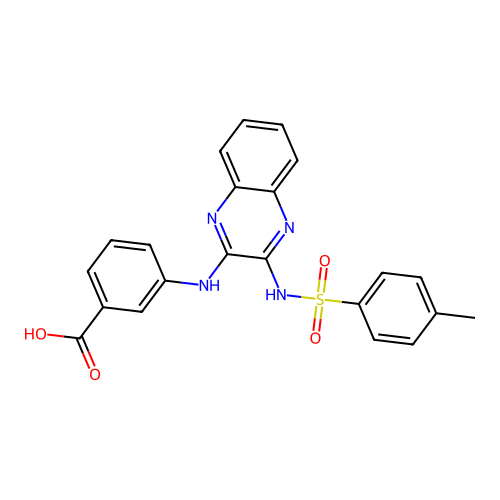 3-[(3-{[(4-Methylphenyl)sulfonyl]amino}-2-quinoxalinyl)amino]benzoic acid structure