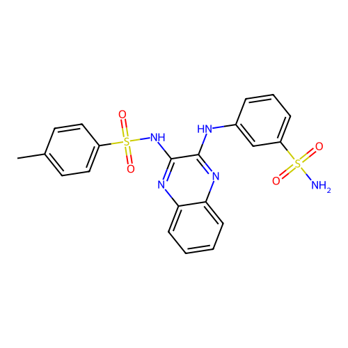 4-methyl-N-(3-((3-sulfamoylphenyl)amino)quinoxalin-2-yl)benzenesulfonamide structure
