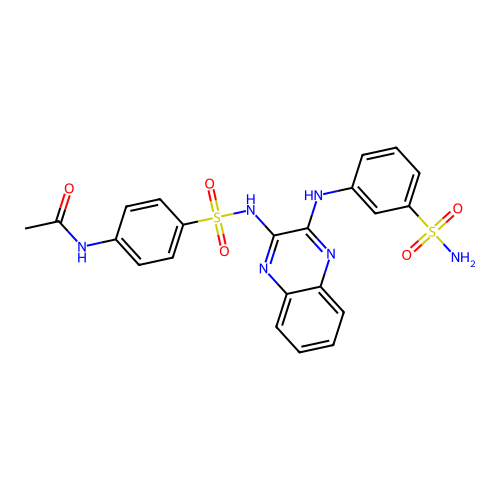 N-(4-(N-(3-((3-sulfamoylphenyl)amino)quinoxalin-2-yl)sulfamoyl)phenyl)acetamide structure