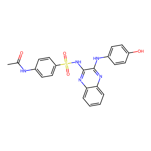 N-[4-({3-[(4-hydroxyphenyl)amino]quinoxalin-2-yl}sulfamoyl)phenyl]acetamide structure