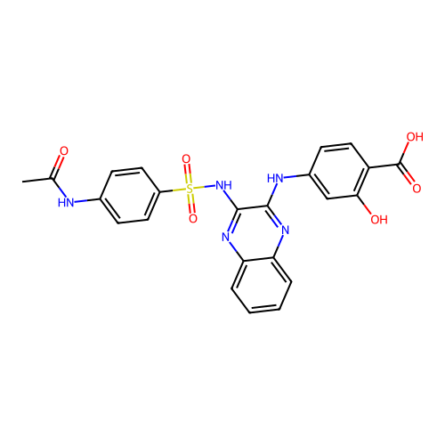 4-[[3-[(4-acetamidophenyl)sulfonylamino]quinoxalin-2-yl]amino]-2-hydroxy-benzoic Acid structure