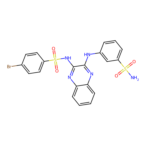 4-bromo-N-(3-((3-sulfamoylphenyl)amino)quinoxalin-2-yl)benzenesulfonamide structure