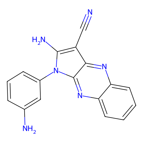 2-amino-1-(3-aminophenyl)-1H-pyrrolo[2,3-b]quinoxaline-3-carbonitrile structure