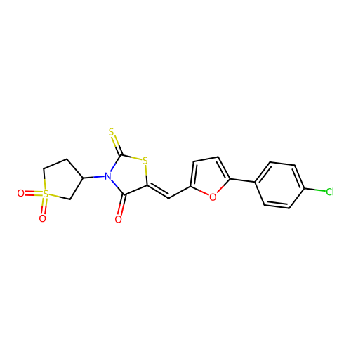 (5Z)-5-{[5-(4-chlorophenyl)furan-2-yl]methylidene}-3-(1,1-dioxidotetrahydrothiophen-3-yl)-2-thioxo-1,3-thiazolidin-4-one structure