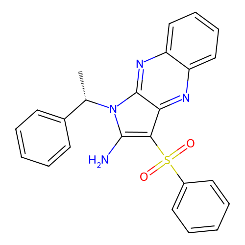 (S)-1-(1-phenylethyl)-3-(phenylsulfonyl)-1H-pyrrolo[2,3-b]quinoxalin-2-amine structure