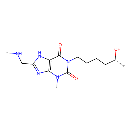 1H-Purine-2,6-dione, 3,7-dihydro-1-((5R)-5-hydroxyhexyl)-3-methyl-8-((methylamino)methyl)- structure