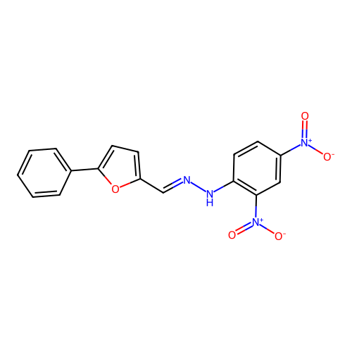 (2E)-1-(2,4-dinitrophenyl)-2-[(5-phenylfuran-2-yl)methylidene]hydrazine structure