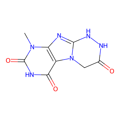 9-methyl-1,2-dihydro-[1,2,4]triazino[3,4-f]purine-3,6,8(4H,7H,9H)-trione structure