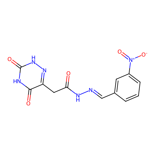 2-(3,5-dihydroxy-1,2,4-triazin-6-yl)-N'-[(E)-(3-nitrophenyl)methylidene]acetohydrazide structure