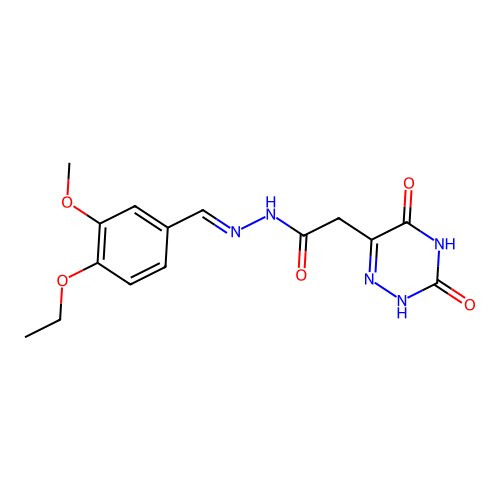 (E)-2-(3,5-dioxo-2,3,4,5-tetrahydro-1,2,4-triazin-6-yl)-N'-(4-ethoxy-3-methoxybenzylidene)acetohydrazide structure