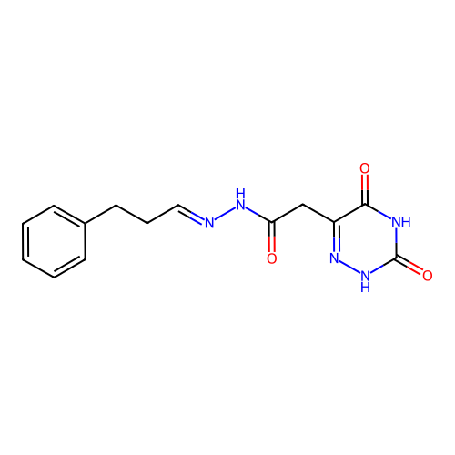 2-(3,5-dihydroxy-1,2,4-triazin-6-yl)-N'-[(1E)-3-phenylpropylidene]acetohydrazide structure