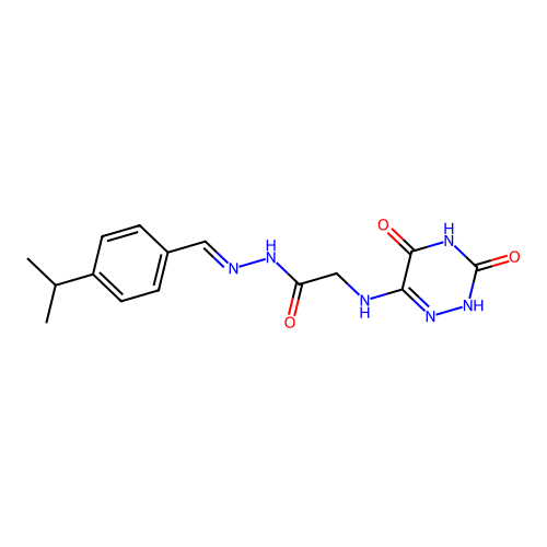 2-[(3,5-dioxo-2H-1,2,4-triazin-6-yl)amino]-N-[(E)-(4-propan-2-ylphenyl)methylideneamino]acetamide structure