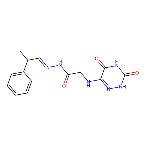 (E)-2-((3,5-dioxo-2,3,4,5-tetrahydro-1,2,4-triazin-6-yl)amino)-N'-(2-phenylpropylidene)acetohydrazide structure