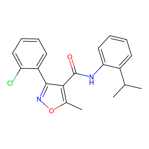 3-(2-chlorophenyl)-5-methyl-N-[2-(propan-2-yl)phenyl]-1,2-oxazole-4-carboxamide structure
