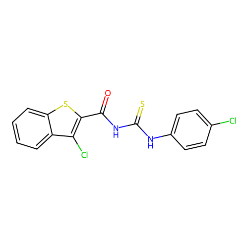 3-chloro-N-[(4-chlorophenyl)carbamothioyl]-1-benzothiophene-2-carboxamide structure