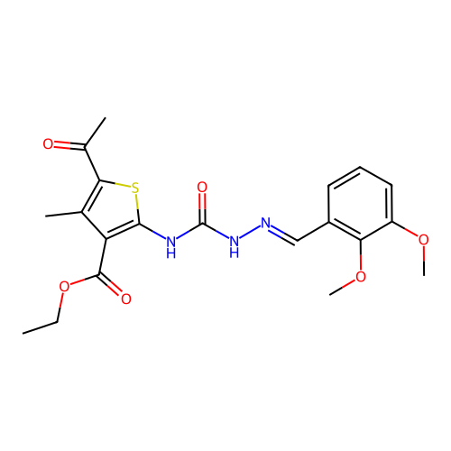 (E)-ethyl 5-acetyl-2-(2-(2,3-dimethoxybenzylidene)hydrazinecarboxamido)-4-methylthiophene-3-carboxylate structure