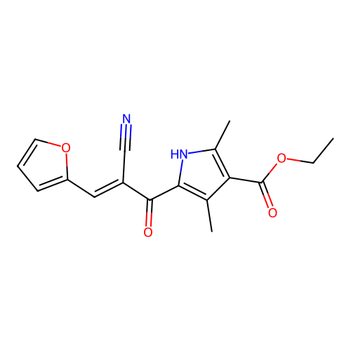 ethyl 5-[(2Z)-2-cyano-2-[(furan-2-yl)methylidene]acetyl]-2,4-dimethyl-1H-pyrrole-3-carboxylate structure