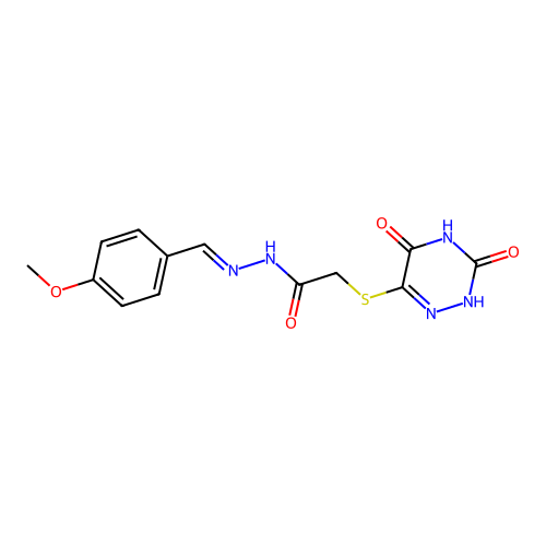 2-[(3,5-dioxo-2,3,4,5-tetrahydro-1,2,4-triazin-6-yl)thio]-N'-(4-methoxybenzylidene)acetohydrazide structure
