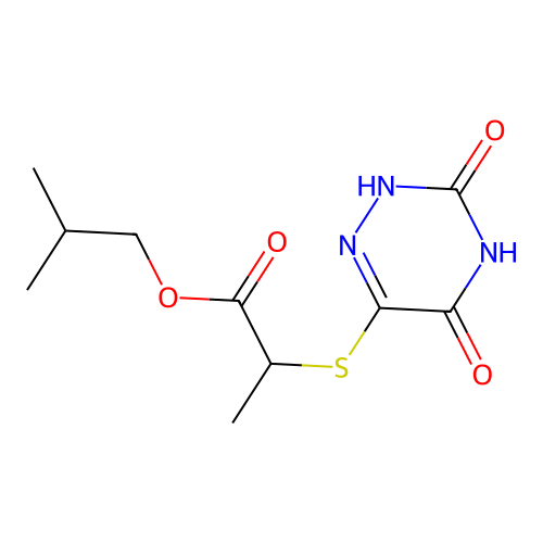Isobutyl 2-((3,5-dioxo-2,3,4,5-tetrahydro-1,2,4-triazin-6-YL)thio)propanoate structure