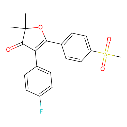 4-(4-fluorophenyl)-2,2-dimethyl-5-(4-(methylsulfonyl)phenyl)furan-3(2H)-one structure