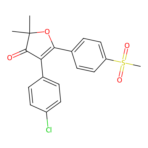 4-(4-chlorophenyl)-2,2-dimethyl-5-(4-(methylsulfonyl)phenyl)furan-3(2H)-one structure