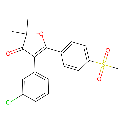 4-(3-chlorophenyl)-2,2-dimethyl-5-(4-(methylsulfonyl)phenyl)furan-3(2H)-one structure