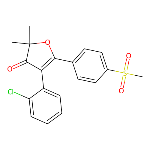 4-(2-chlorophenyl)-2,2-dimethyl-5-(4-(methylsulfonyl)phenyl)furan-3(2H)-one structure