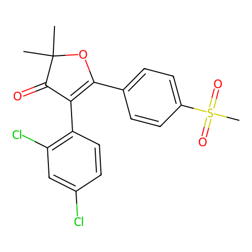 4-(2,4-dichlorophenyl)-2,2-dimethyl-5-(4-(methylsulfonyl)phenyl)furan-3(2H)-one structure