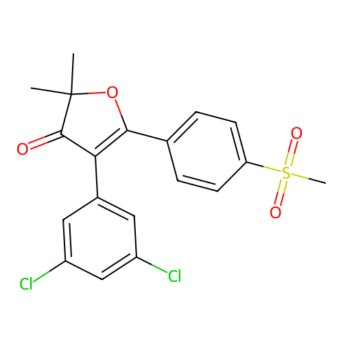 4-(3,5-dichlorophenyl)-2,2-dimethyl-5-(4-(methylsulfonyl)phenyl)furan-3(2H)-one structure