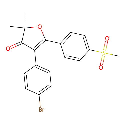 4-(4-bromophenyl)-2,2-dimethyl-5-(4-(methylsulfonyl)phenyl)furan-3(2H)-one structure